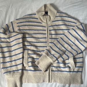 Zip-Up cotton boucle sweater in Stripe